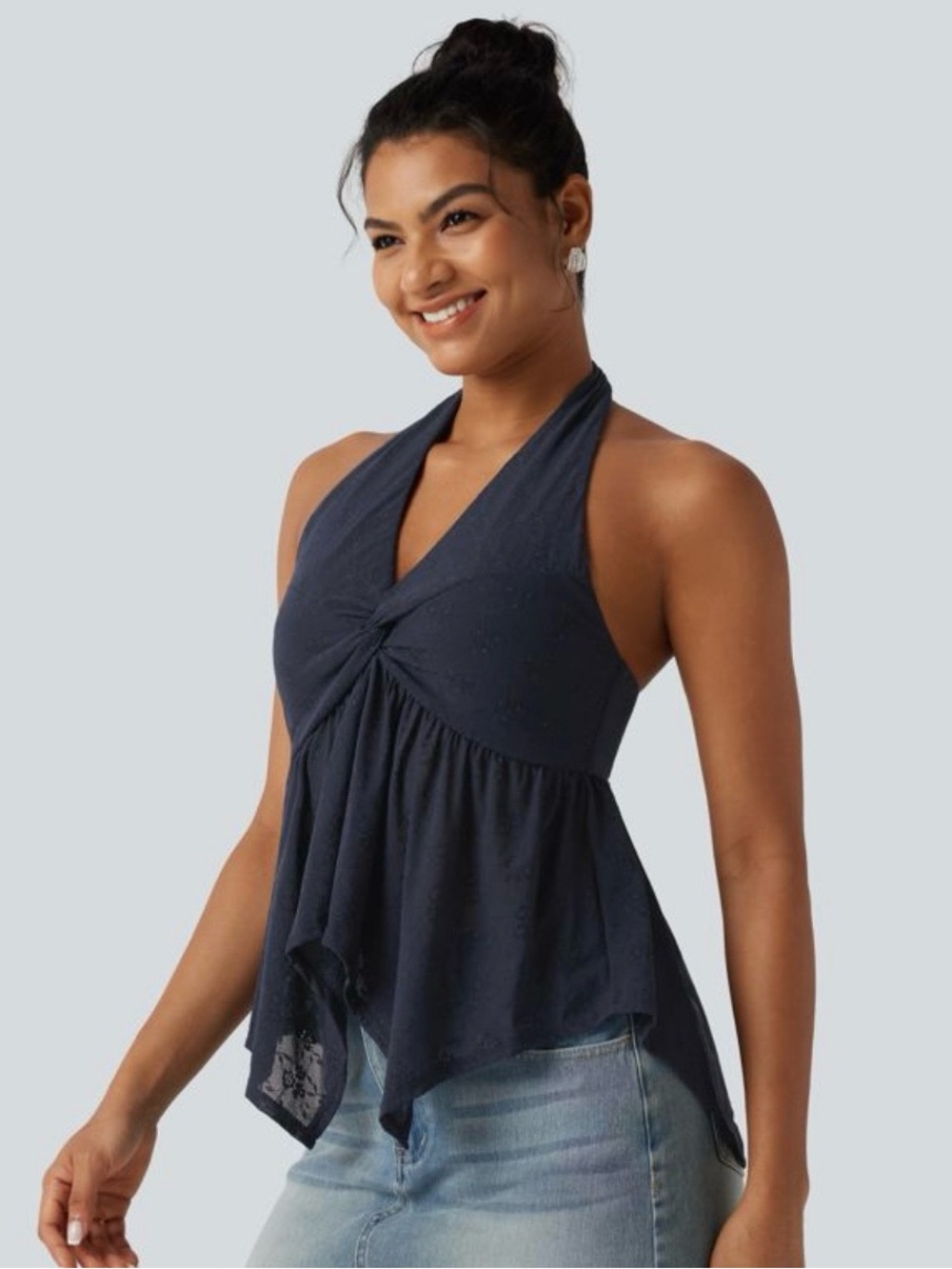 HALARA Navy Twist-Halter Flowy Camisole
